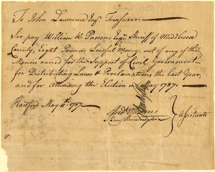 1787 dated Document signed by Andrew Adams and Benjamin Huntinton - Autograph